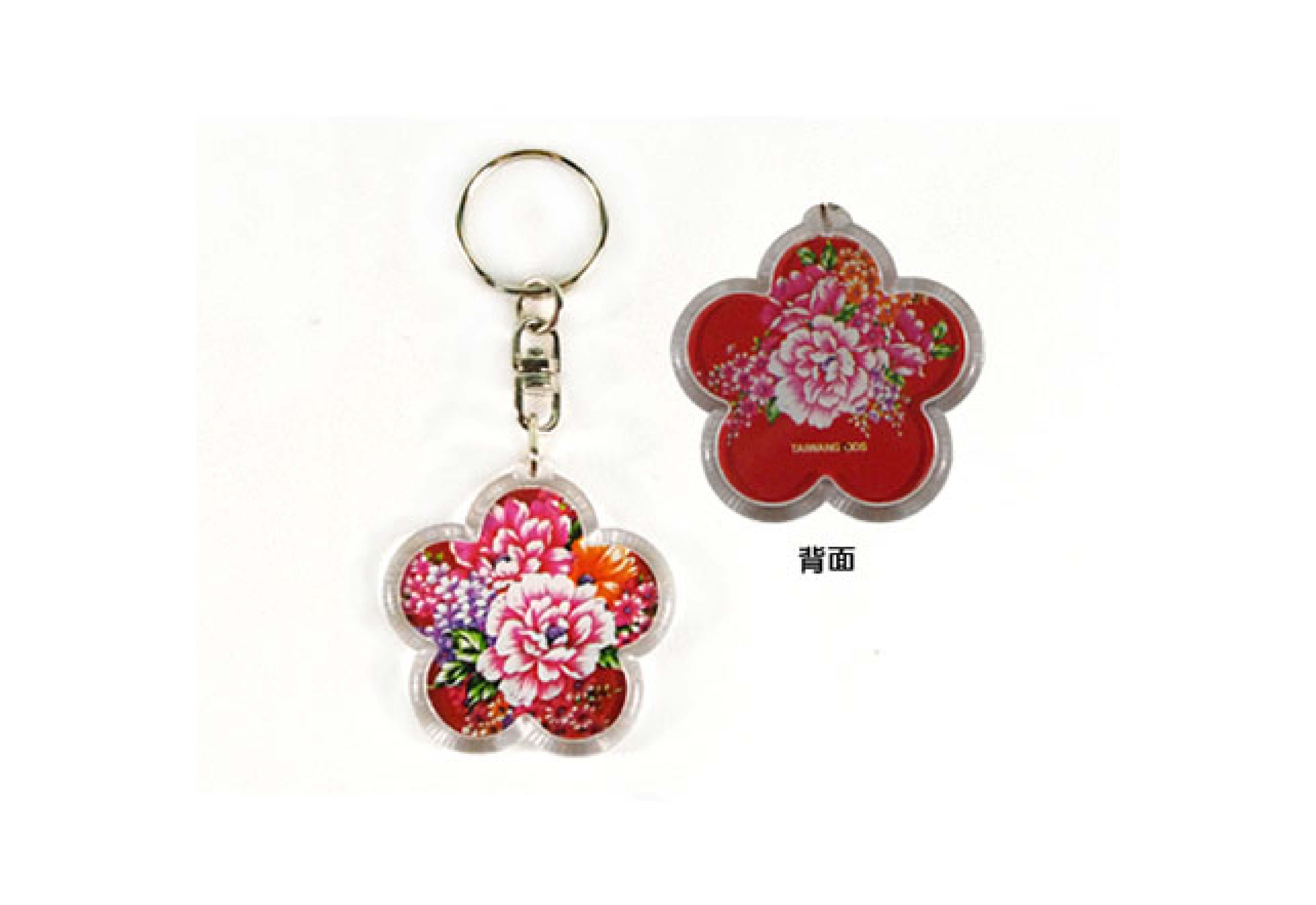 台灣花布 花型壓克力鑰匙圈-大紅色 台灣花布 花型壓克力鑰匙圈-大紅色