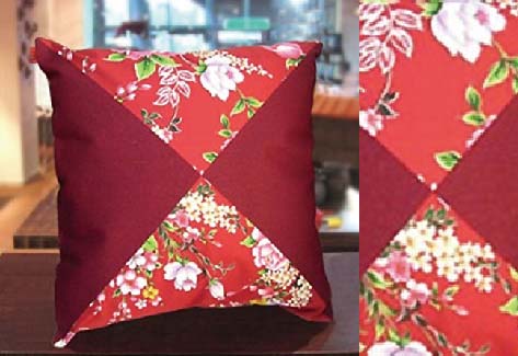 台灣花布 抱枕套-四角暗紅色 台灣花布 抱枕套-四角暗紅色