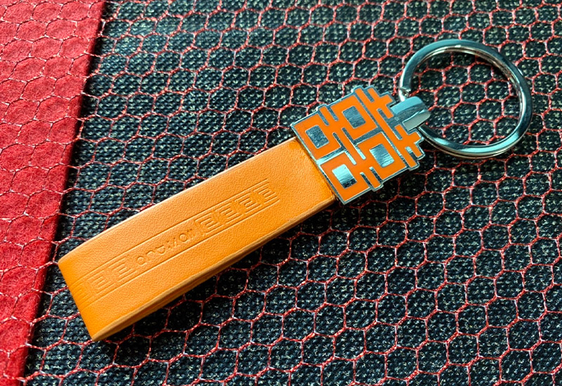 開門見囍 囍字皮革鑰匙圈-橘色