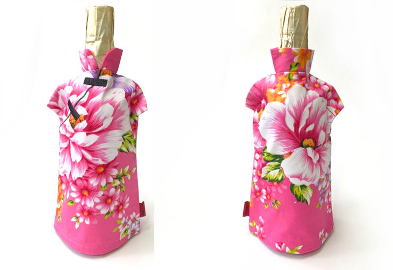 台灣花布 花布酒瓶衣-粉紅色 台灣花布 花布酒瓶衣-粉紅色