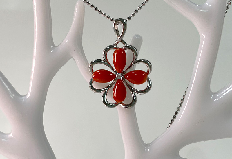 蘇澳珊瑚 珊瑚四水滴花型墜子_ASKPDW0171 蘇澳珊瑚 珊瑚四水滴花型墜子_ASKPDW0171