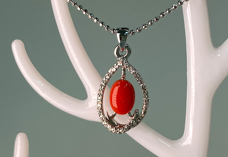 蘇澳珊瑚 珊瑚戒面水鑽墜子_SSKPDC0296 蘇澳珊瑚 珊瑚戒面水鑽墜子_SSKPDC0296