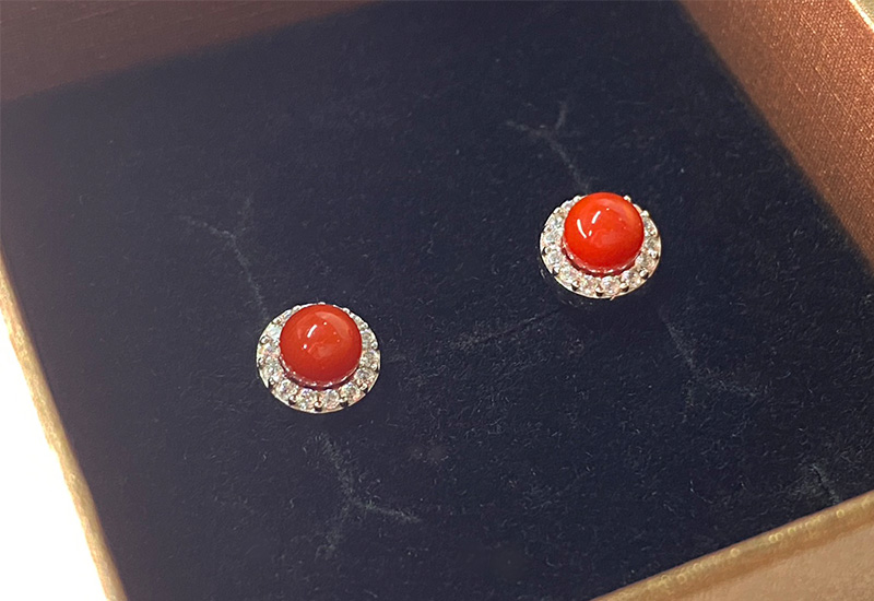 蘇澳珊瑚 珊瑚圓珠水鑽耳環_SSKERB0270 蘇澳珊瑚 珊瑚圓珠水鑽耳環_SSKERB0270