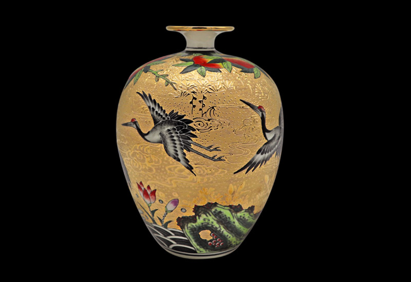 金彩祥鶴橄欖瓶 金彩祥鶴橄欖瓶