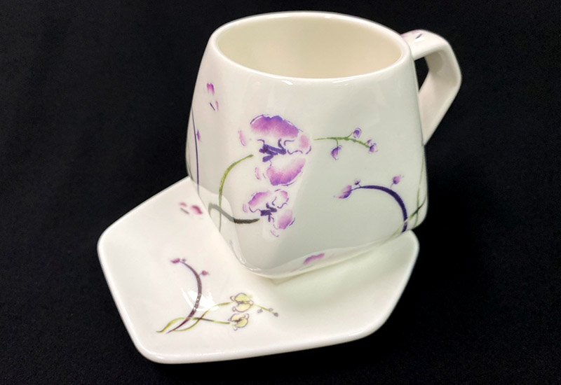 蘭花蝴蝶天燈咖啡杯盤組 蘭花蝴蝶天燈咖啡杯盤組