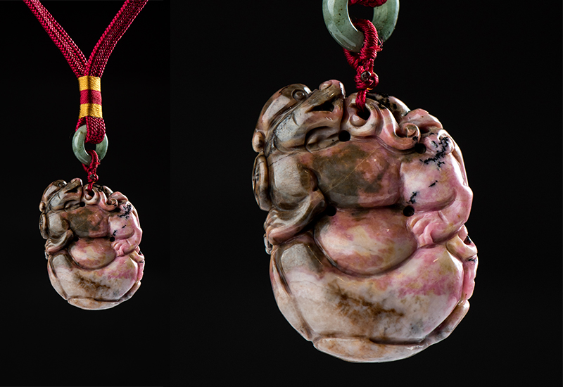 玫瑰石手工雕刻吊飾-大