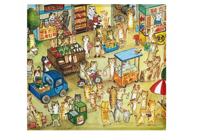 BYC印花萬用布 Fish Cat(熱鬧市集)