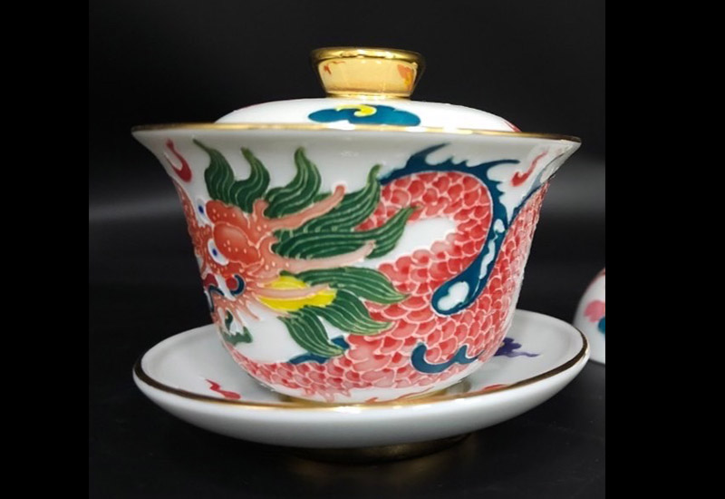 祥龍獻瑞三件杯組(白．彩色)