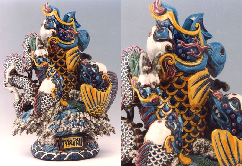 呂勝南 NA -1009 鲤躍龍門花插(含木座) 呂勝南 NA -1009 鲤躍龍門花插(含木座)