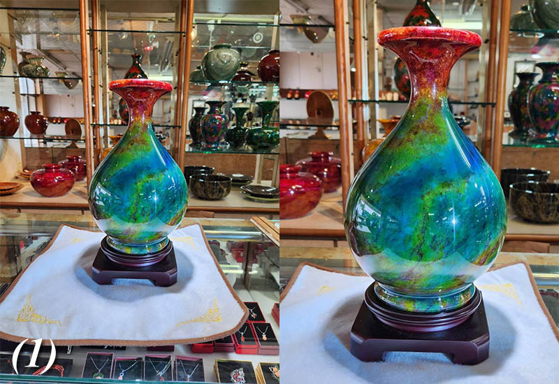 七彩玉石花瓶高座 