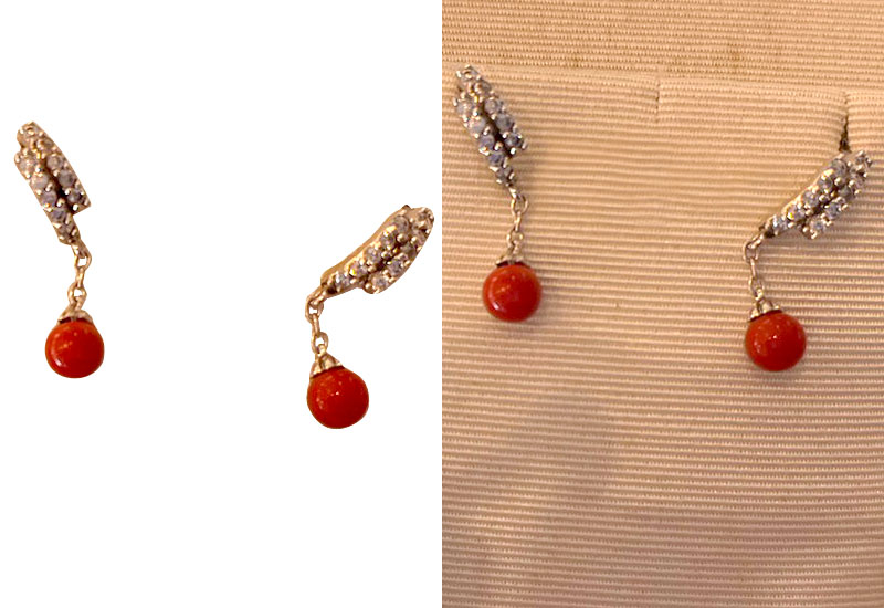 珊瑚水鑽圓珠耳環_SSKERB0199 珊瑚水鑽圓珠耳環_SSKERB0199