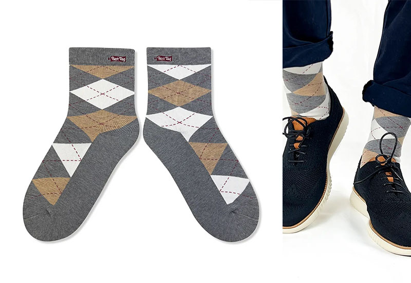 經典菱格紋-淺灰米 厚襪款(2種尺寸)  經典菱格紋-淺灰米 厚襪款(2種尺寸)