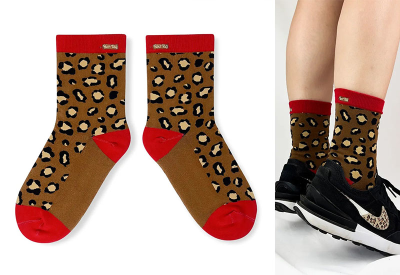 豹紋襪-紅 厚襪款(2種尺寸)  豹紋襪-紅 厚襪款(2種尺寸)