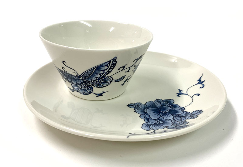 T53-青花蝴蝶碗盤組(6碗6盤)