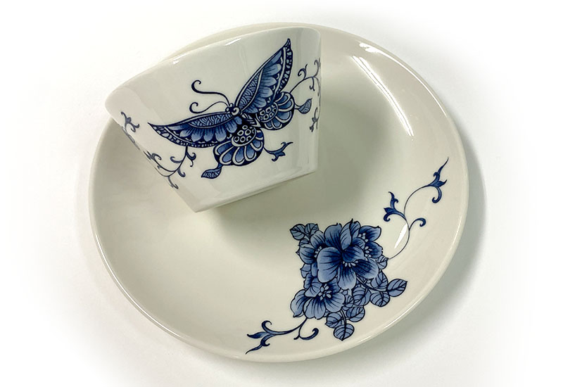 T53-青花蝴蝶碗盤組(6碗6盤)