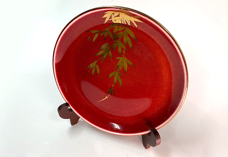 祥軒窯 四季鎏金盤-紅夏  鶯歌燒