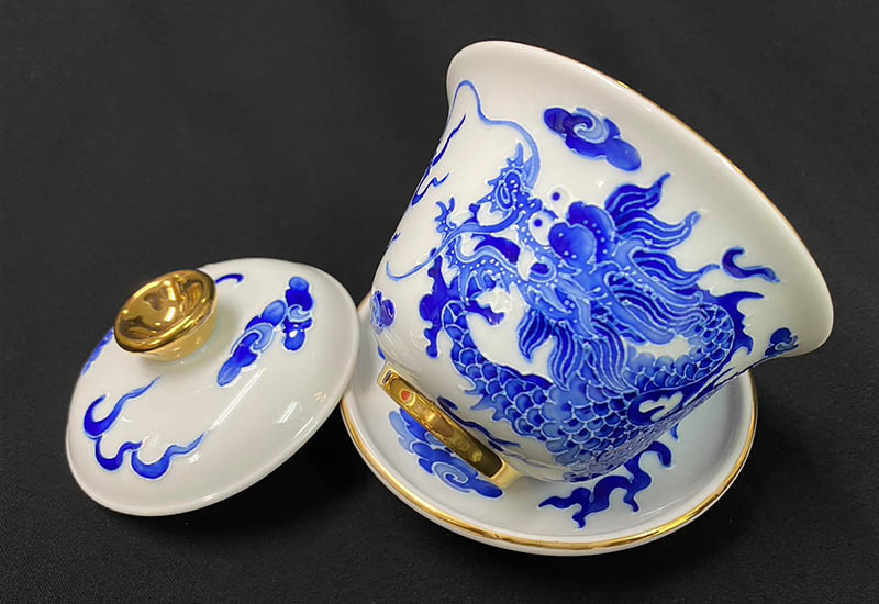 祥龍獻瑞三件杯組(白.青花)