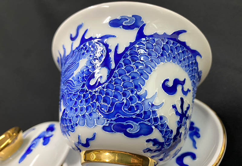 祥龍獻瑞三件杯組(白.青花)