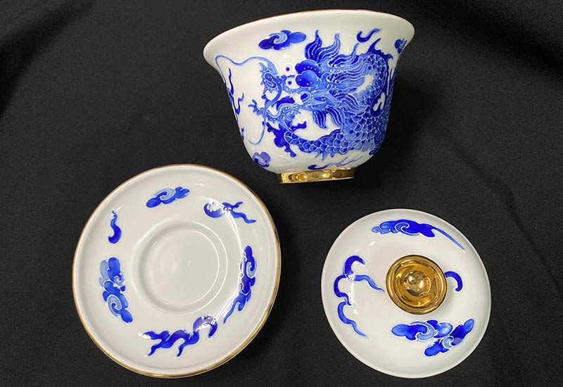祥龍獻瑞三件杯組(白.青花)