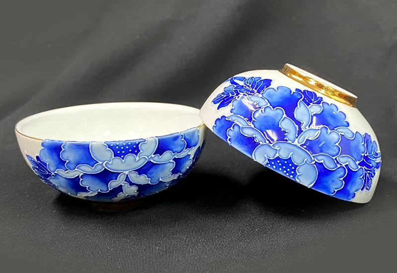 花開富貴對杯組-青花