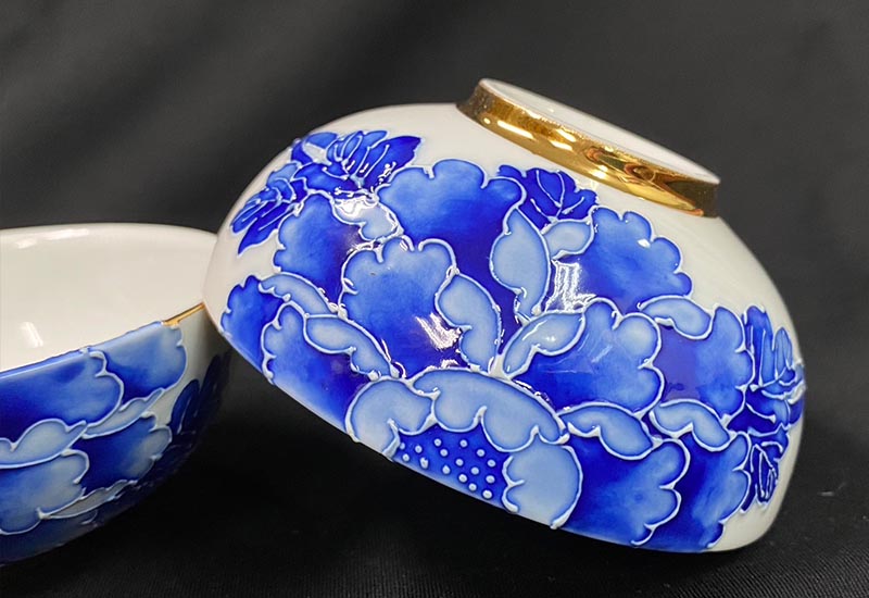 花開富貴對杯組-青花