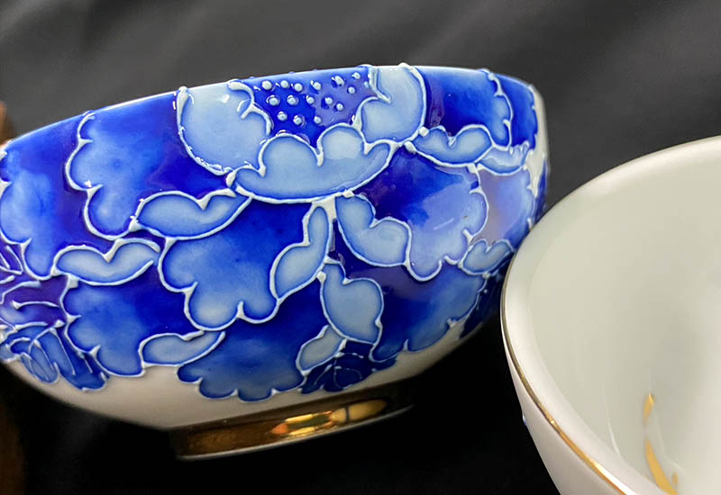 花開富貴對杯組-青花