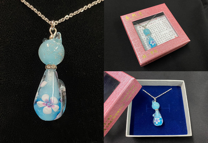 琉璃項鍊-櫻花貓咪