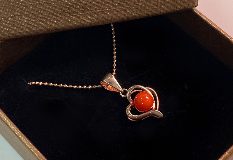 珊瑚圓珠墜子_SSKPDB0152 珊瑚項鍊墜 心型珊瑚項鍊 愛心造型項鍊 珊瑚心型項鍊