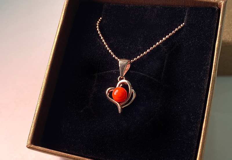 珊瑚圓珠墜子_SSKPDB0152 珊瑚項鍊墜 心型珊瑚項鍊 愛心造型項鍊 珊瑚心型項鍊