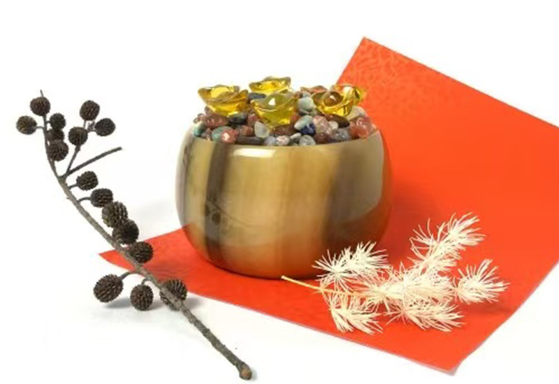 桔子玉-玉石聚寶盆(含水晶元寶)